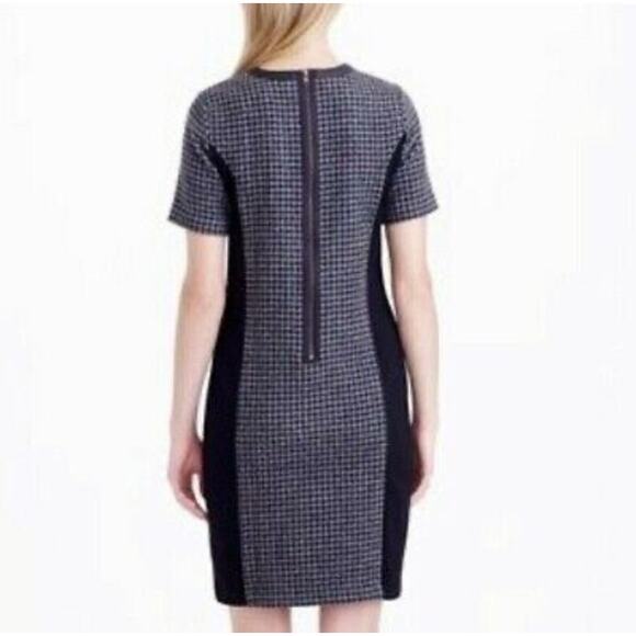 J Crew Mixed Houndstooth Tweed and Leather Black Gray Dress Sz 8 - Picture 3 of 12